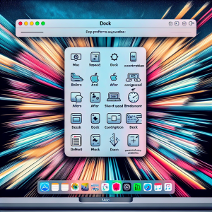Para ilustrar este título, creo una imagen que muestre una pantalla de Mac con el Dock visible en la parte inferior. Tanto el fondo de pantalla como las aplicaciones abiertas serán irrelevantes, lo suficientemente borrosas para tener en cuenta el enfoque en el Dock. El Dock se destaca en su nitidez y claridad. Muestra una serie de iconos de aplicaciones con un par de espacios vacíos, simbolizando la eliminación de accesos directos. En la parte superior de la imagen, se puede mostrar una línea de tiempo o una barra de progreso para representar la rapidez. La línea de tiempo puede tener marcas que representen "antes y después" de hacer ajustes para acelerar el dock, claramente mostrando una disminución significativa en el tiempo. En una esquina de la imagen, se puede colocar los pictogramas del sistema preferencias del Dock, haciendo referencia a la configuración que se debe ajustar para alcanzar este objetivo. Para indicar el aumento de la velocidad, pequeñas líneas en movimiento o 'ondas de velocidad' pueden emanar desde el Dock, similar a la forma en que los cómics representan el movimiento o la velocidad. Recuerda, los colores deben ser suaves y acogedores en línea con el esquema de colores de Apple y macOS. La imagen debe ser limpia y con un aspecto técnico pero fácil de entender.