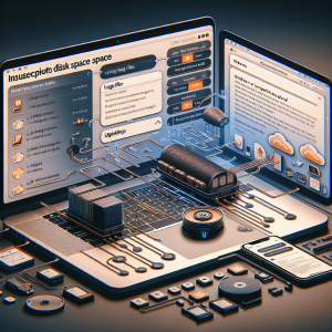 La imagen contará con la representación fotorealista de una Mac, específicamente de su pantalla. En ella, se mostrará un diálogo de advertencia de "Espacio en el disco insuficiente", en un primer plano. Las opciones para liberar espacio estarían representadas en la imagen: en un lado de la pantalla, un menú desplegable de macOS identificando archivos grandes y, en el otro lado, una ventana del navegador en la que se halla el proceso de cargar esos archivos a la nube. Para hacer el visual más claro, se podría añadir una línea gráfica que los conecte demostrando el proceso: identificar archivos grandes, luego la transformación o subida a la nube. Además, se podría incluir una gráfica de un disco duro que muestra claramente el antes y el después del proceso, demostrando cómo se ha recuperado el espacio en el disco. El título "¿Cómo solucionar la falta de espacio en disco en Mac?" sería prominente en la parte superior de la imagen. Todos los elementos gráficos estarían dentro del estilo estético de Apple y macOS para mantener la coherencia y hacer la imagen más relevante para los usuarios de Mac.